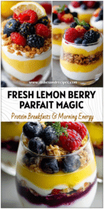 Layered Yogurt Parfait with lemon yogurt, berries, and granola in clear Diy Parfait Cups for brunch.